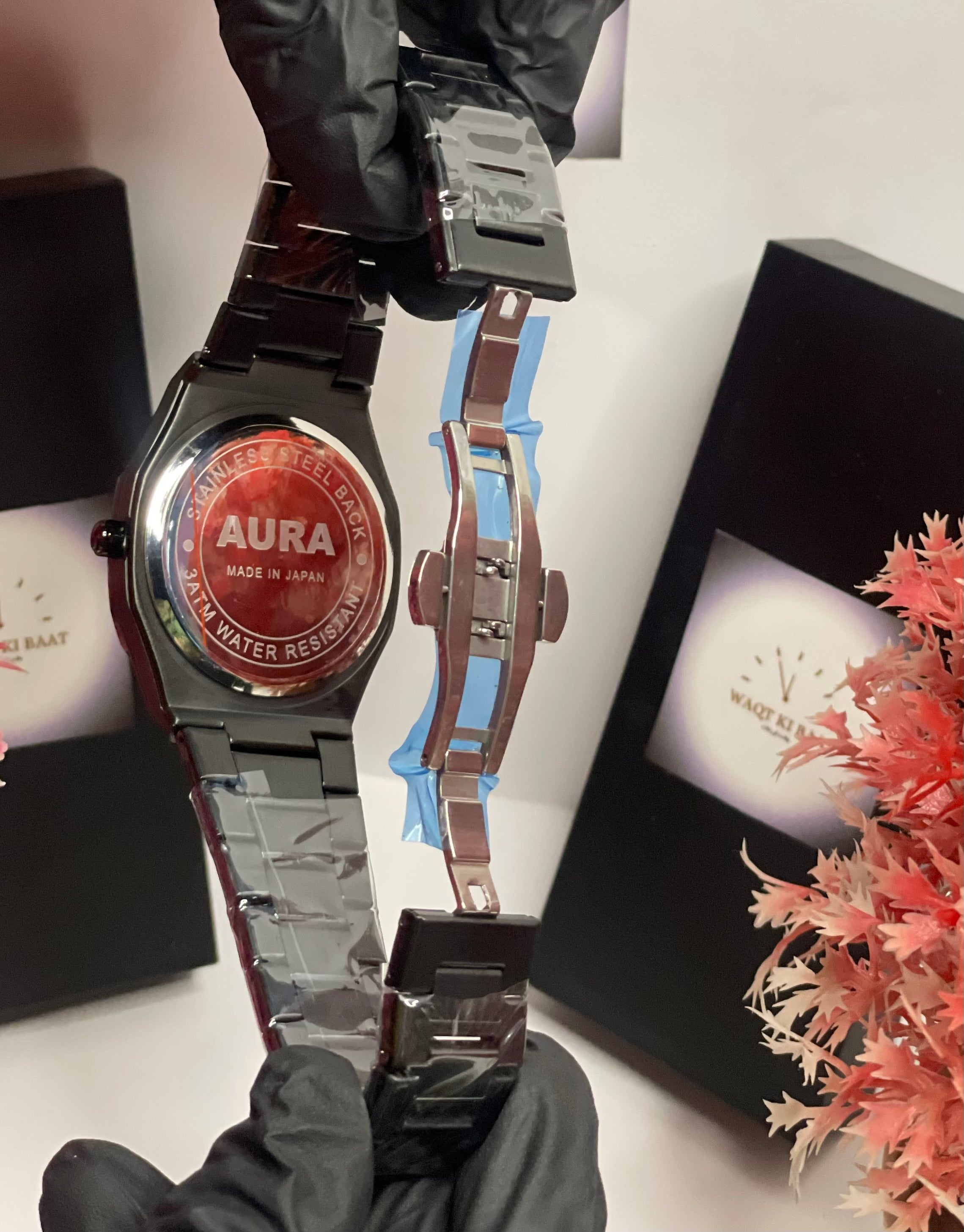 Black Steel Dual-Tone Arabic Dial Watch | Steel Made Japan |