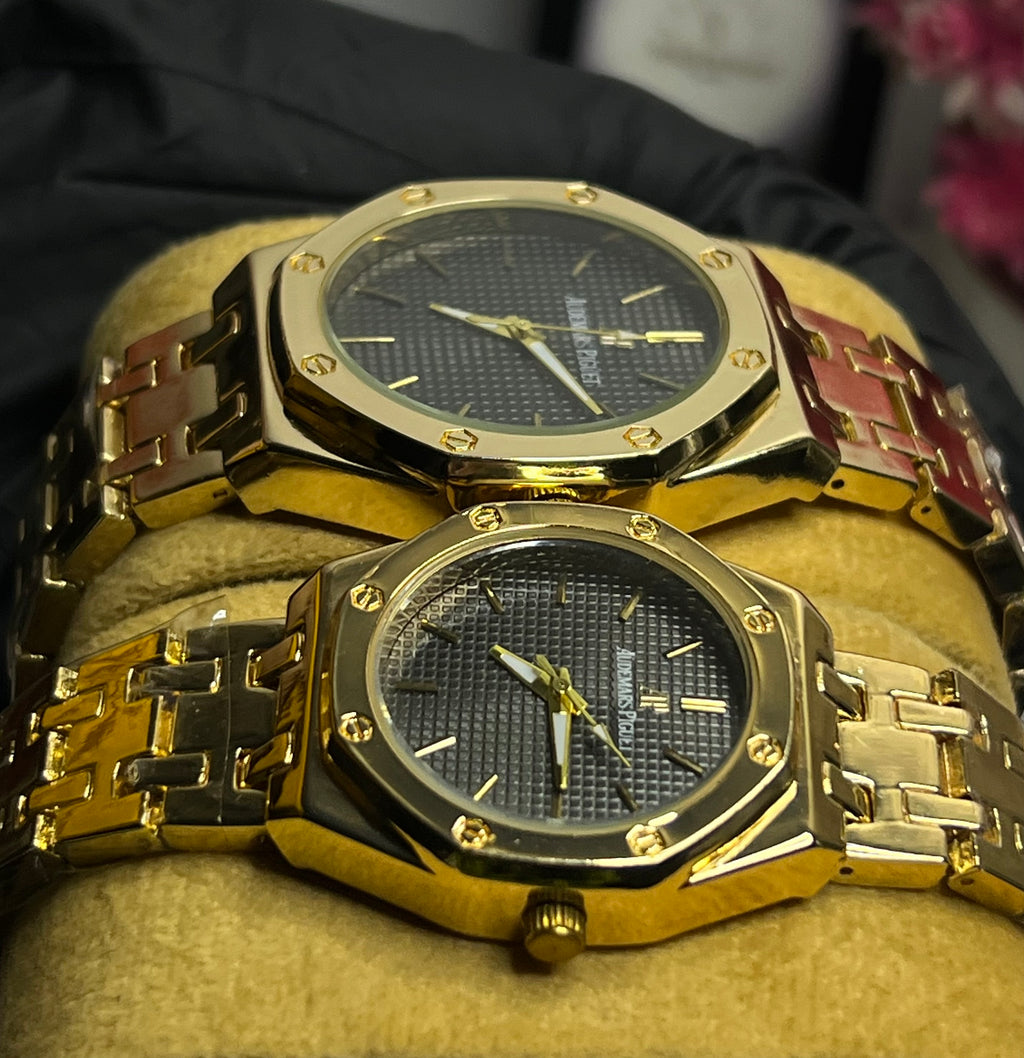 Luxury Royal-Style His & Hers Gold Duo Watch Set – Stainless Steel Matching Pair