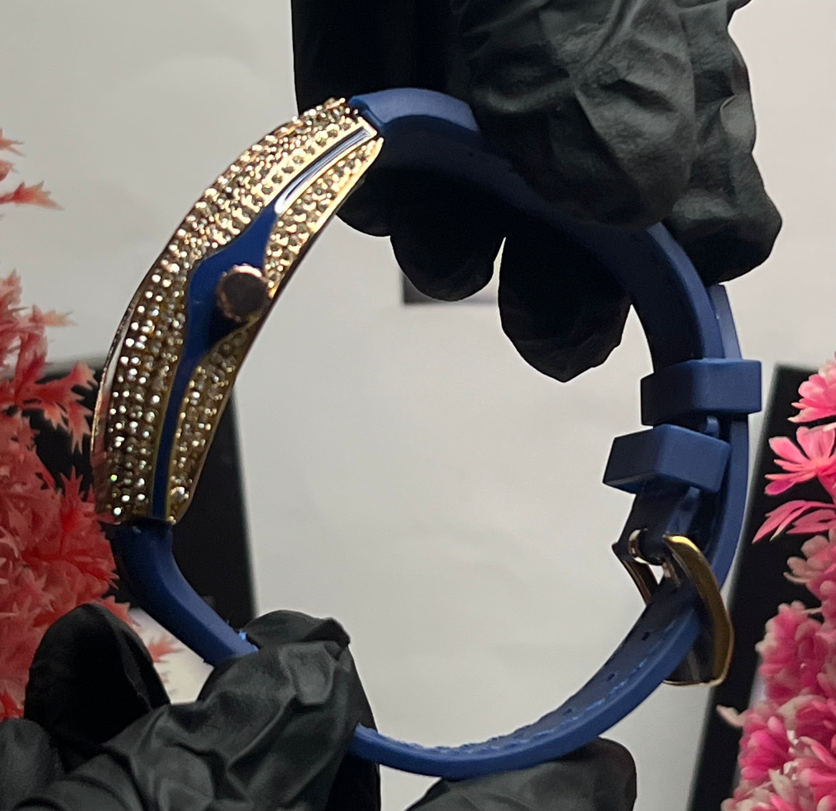 FM Luxury Gold Diamond Watch with Blue Leather Strap