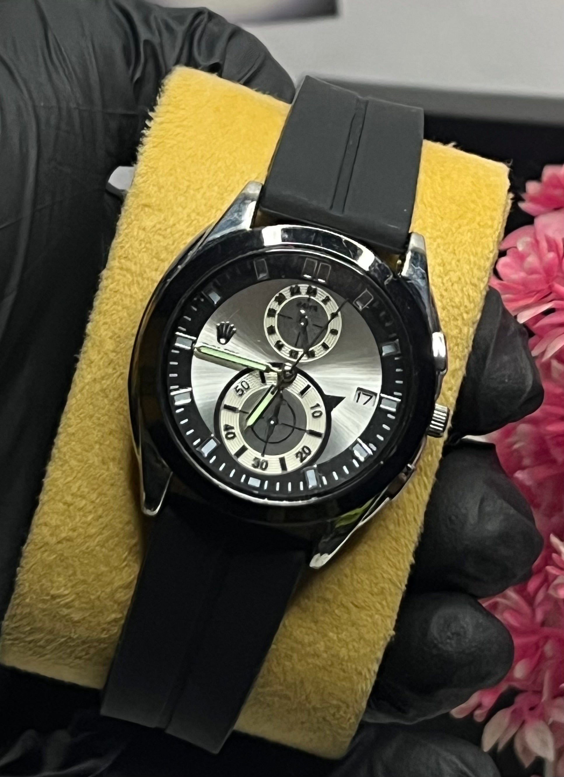 Men’s ChronoSport Black Silicone Strap Watch – Dual-Tone Dial