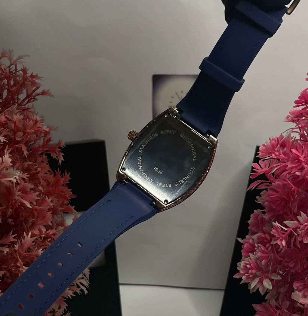 FM Luxury Gold Diamond Watch with Blue Leather Strap