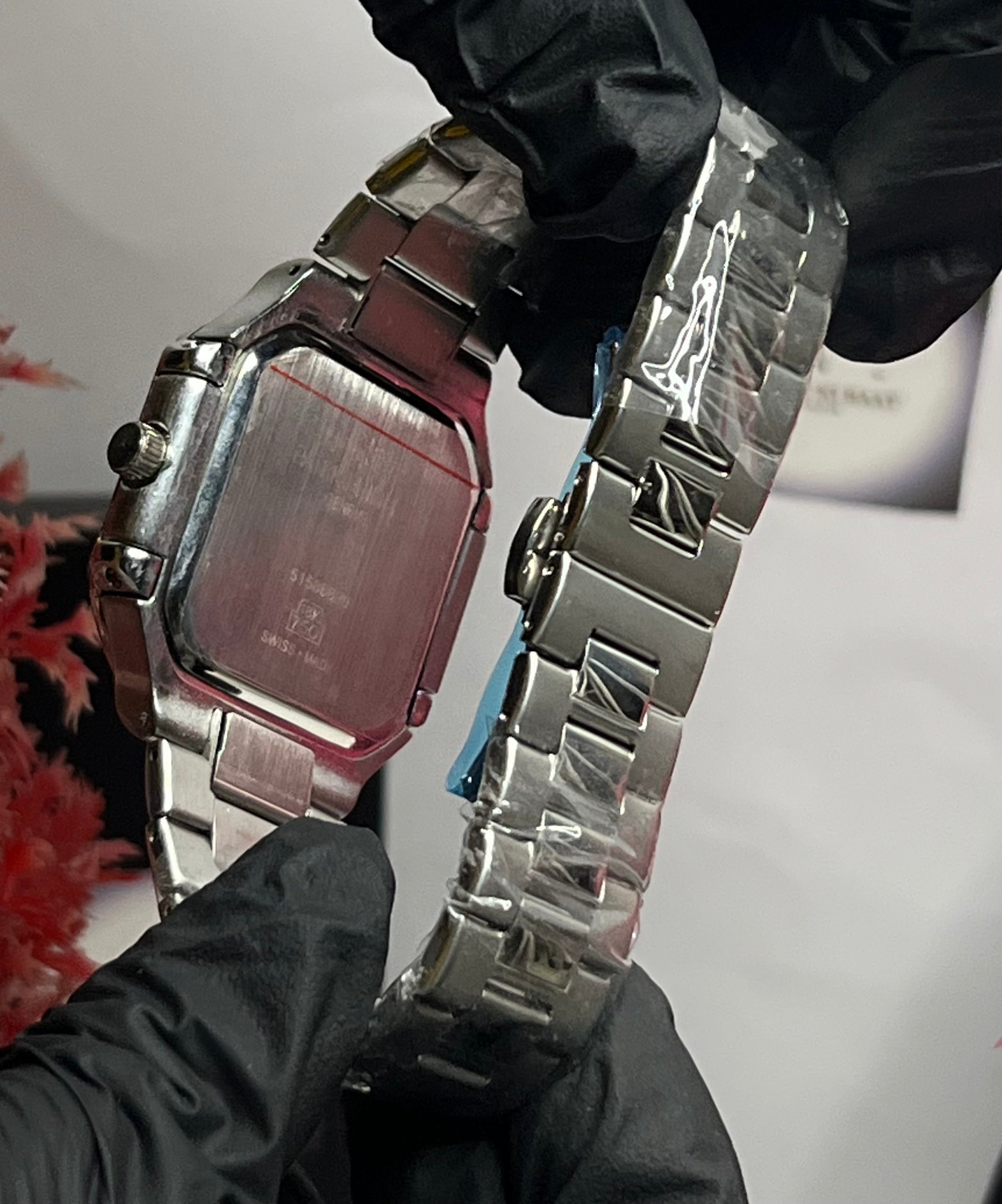 Patek Philippe With Date | Silver Chain | Black Dial | TitanSquare Modern Steel Wristwatch |