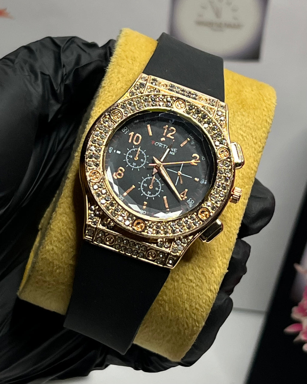 FORTUNE Time ChronoSport Crystal Watch – Black & Gold