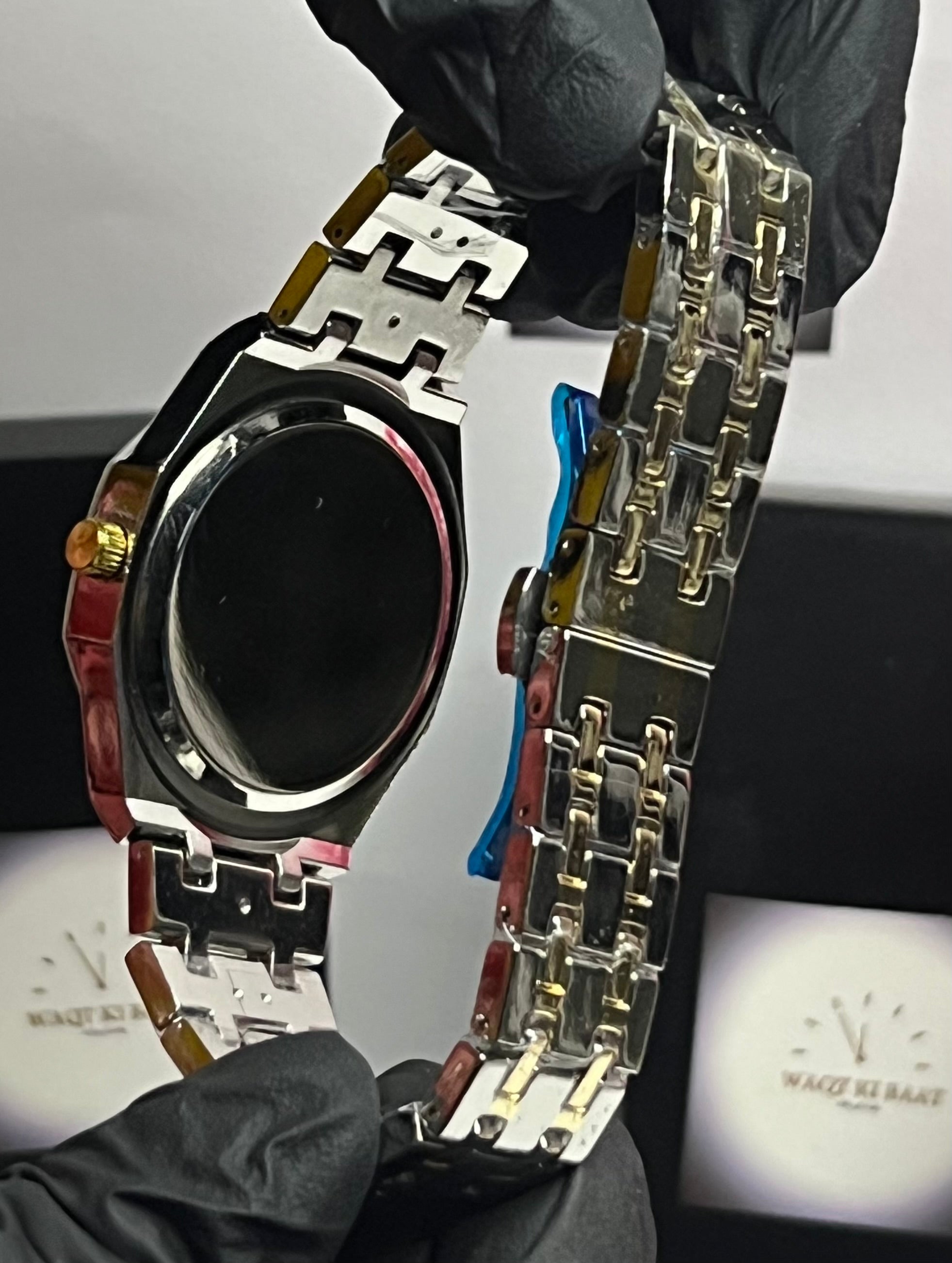 AP Luxury Two-Tone Classic Stainless Steel Watch – Black Textured Dial