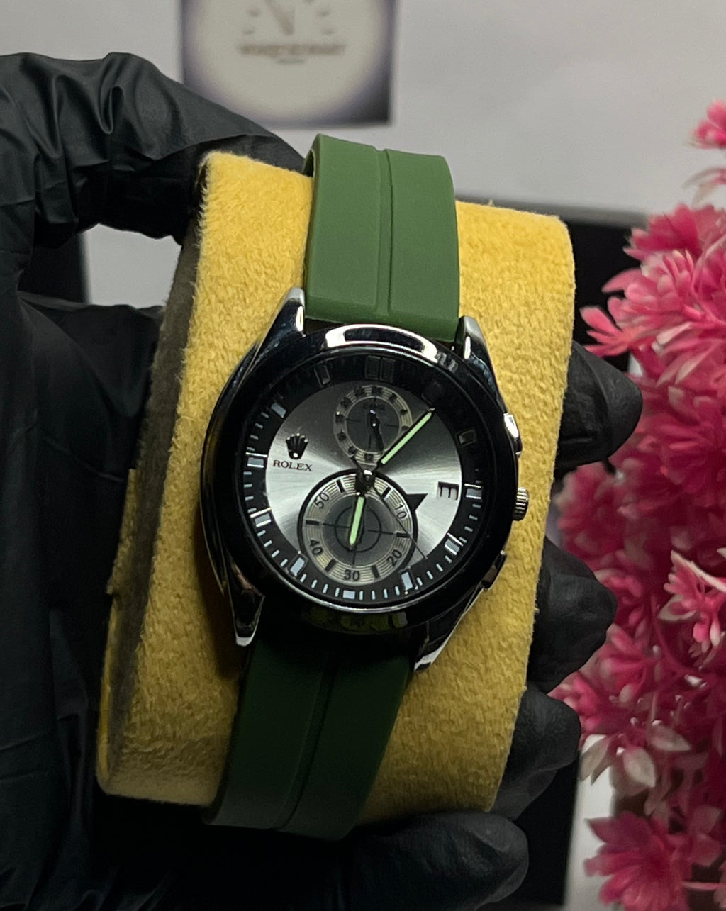 Men’s ChronoSport Green Silicone Strap Watch – Dual-Tone Dial