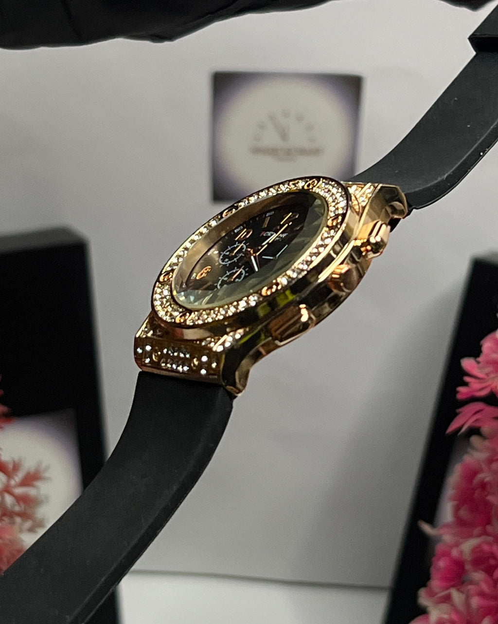 FORTUNE Time ChronoSport Crystal Watch – Black & Gold