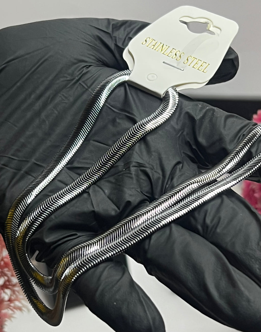 Stainless Steel Herringbone Chain Necklace – Silver