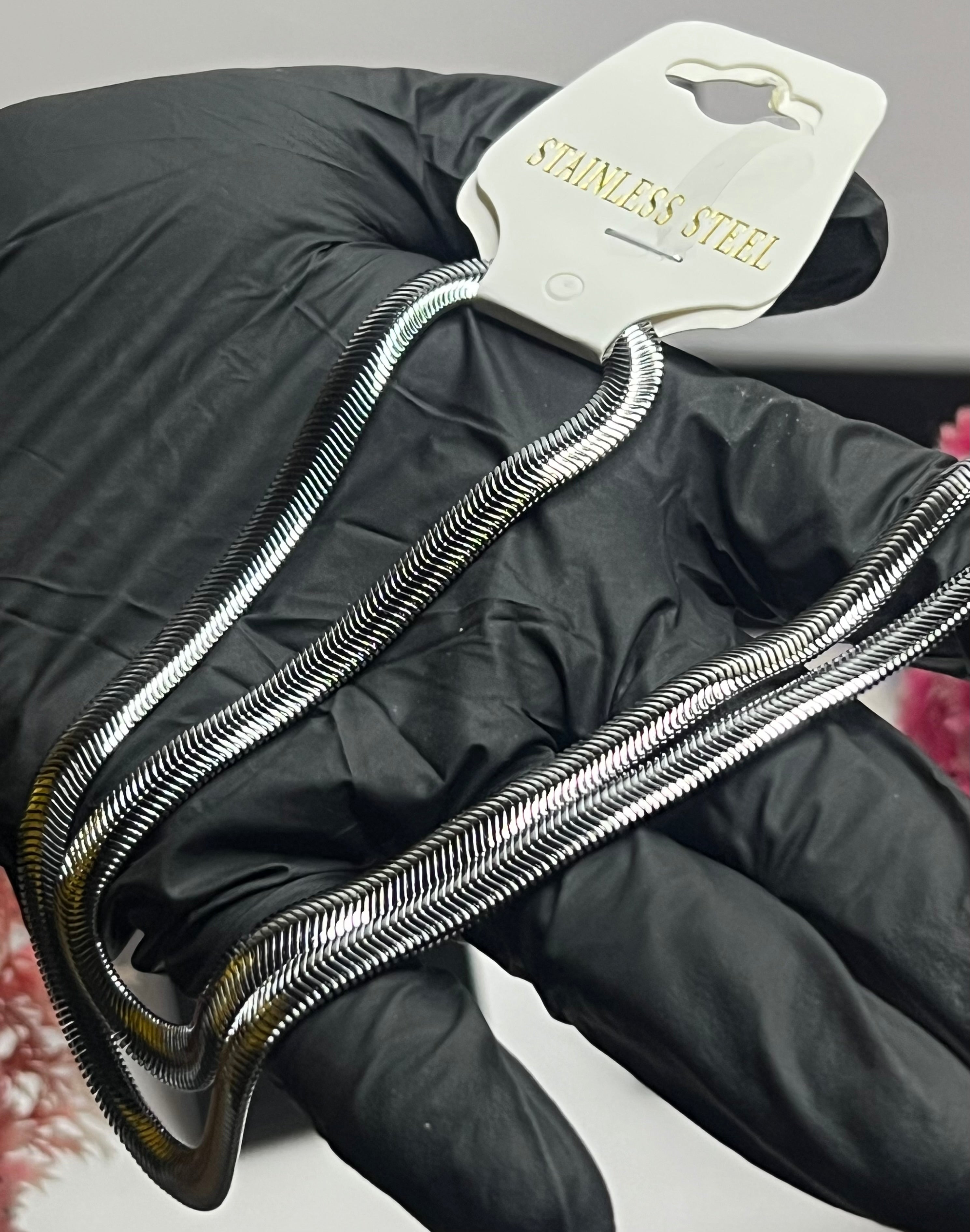 Stainless Steel Herringbone Chain Necklace – Silver