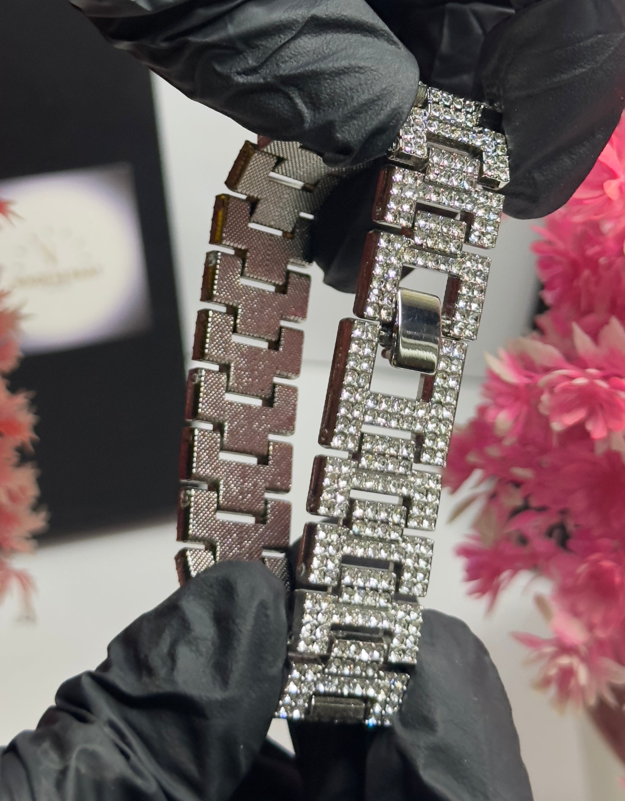 Luxury Iced-Out Silver Cuban Link Bracelet – Fully Rhinestone Encrusted