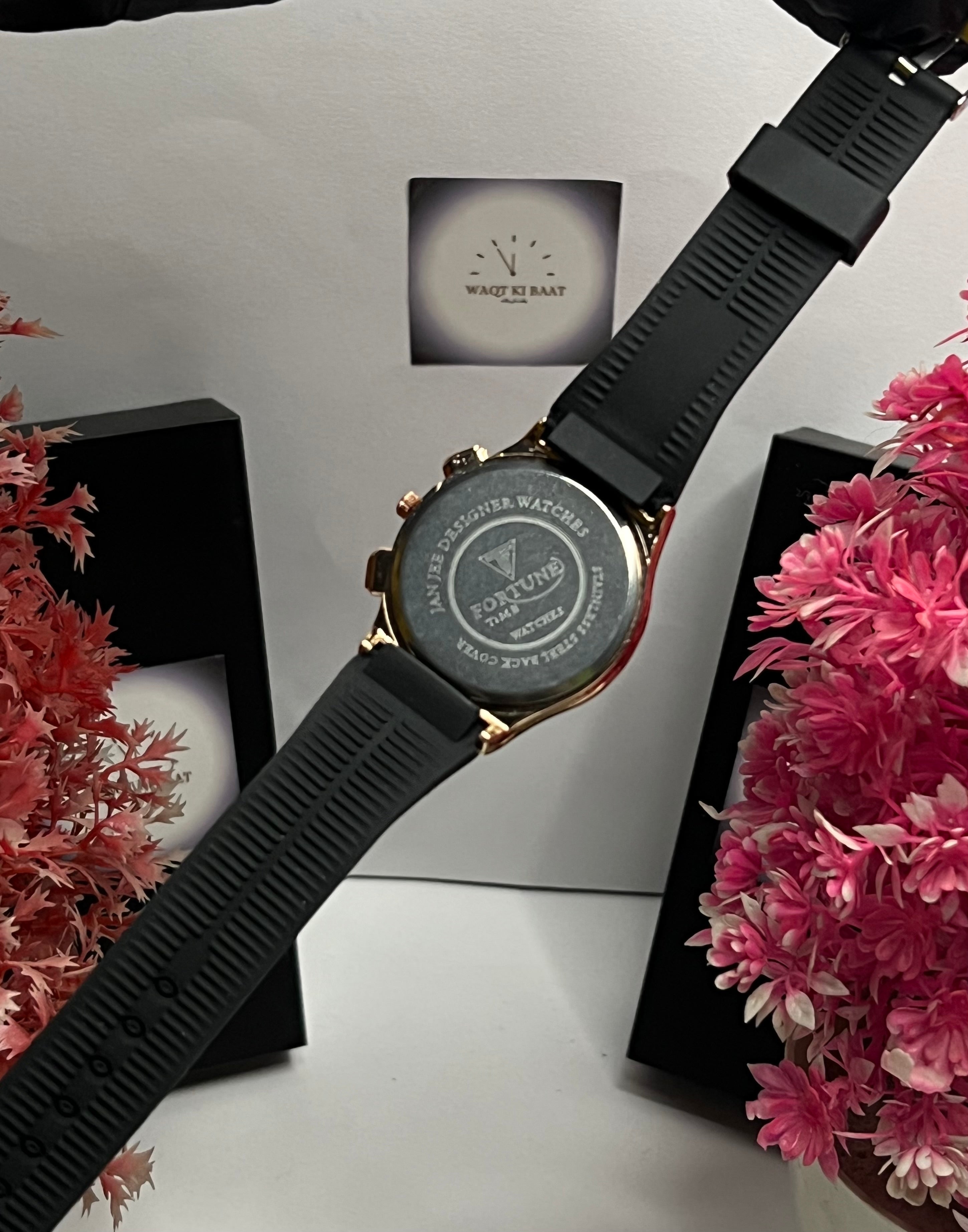 FORTUNE Time ChronoSport Crystal Watch – Black & Gold