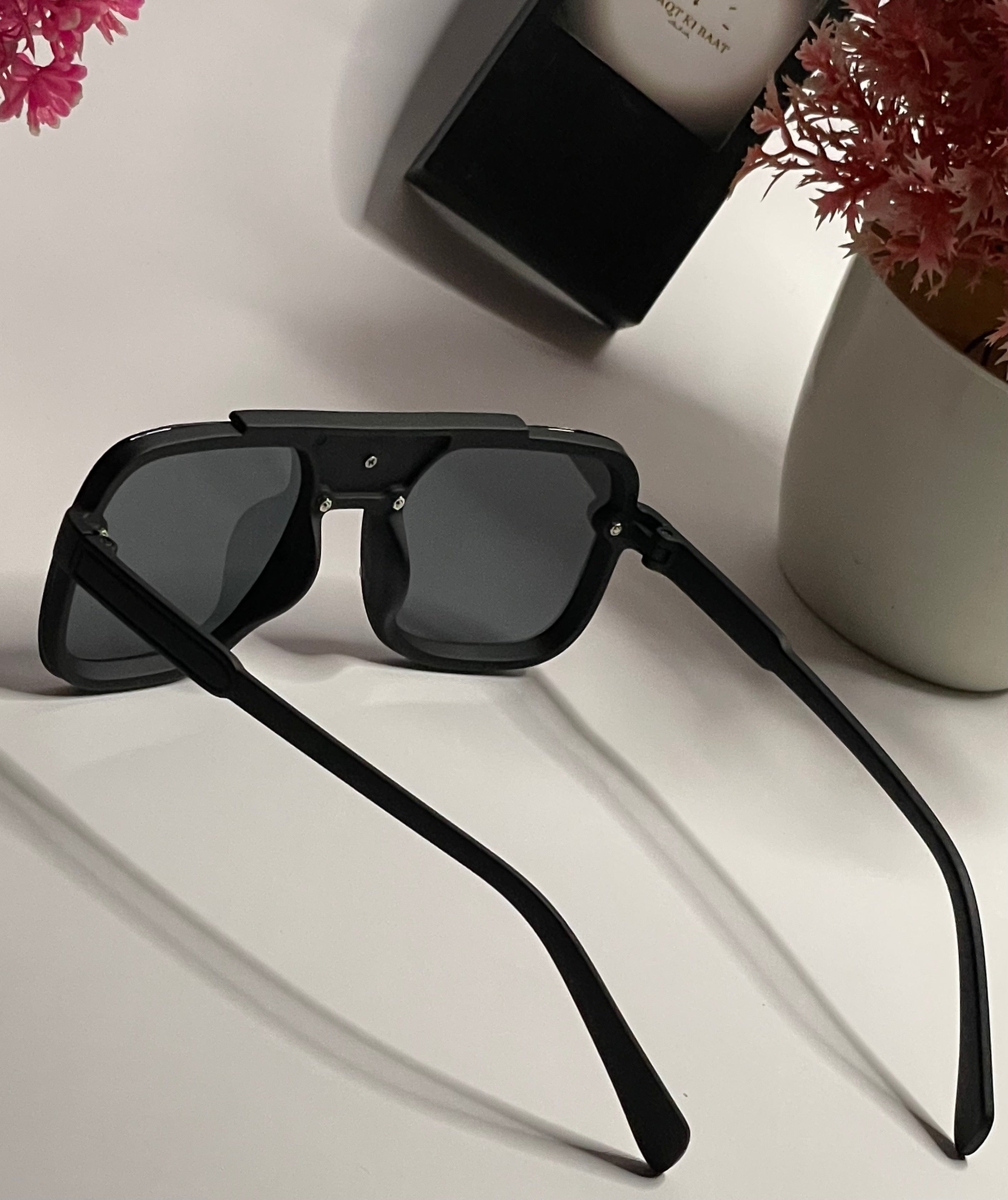 Matte Black Aviator Sunglasses – Premium Panther Emblem Edition