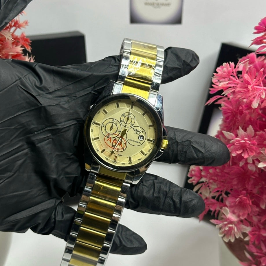 Two-Tone Gold & Silver Chronograph-Style Men’s Watch – Luxury Analog Timepiece