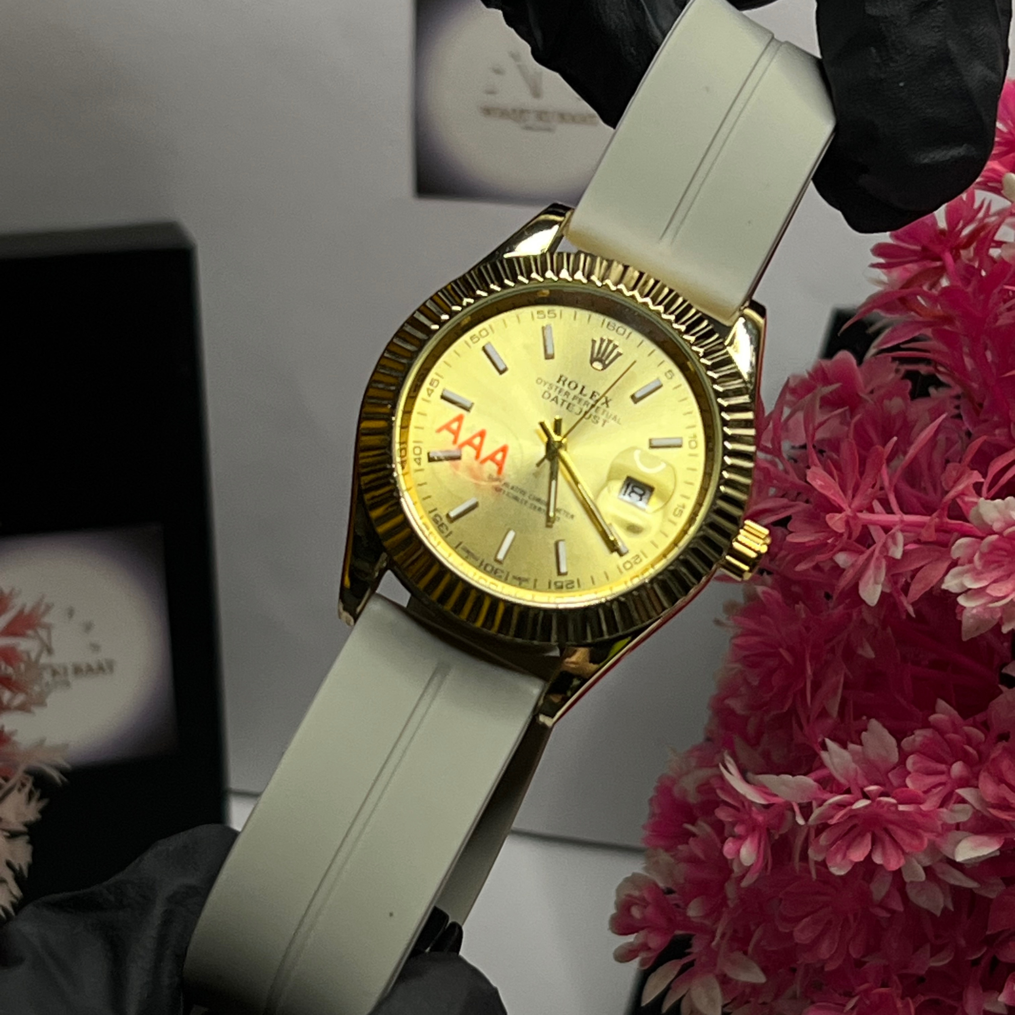 Rolex Watch with Date | Golden Dial