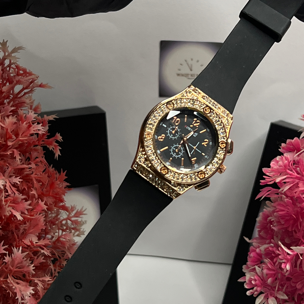 FORTUNE Time ChronoSport Crystal Watch – Black & Gold