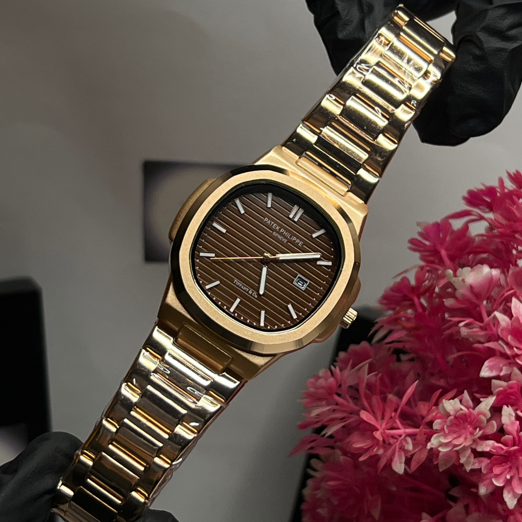 Patek Philippe Luxury Steel Watch with Brown Textured Dial – Classic Date Display