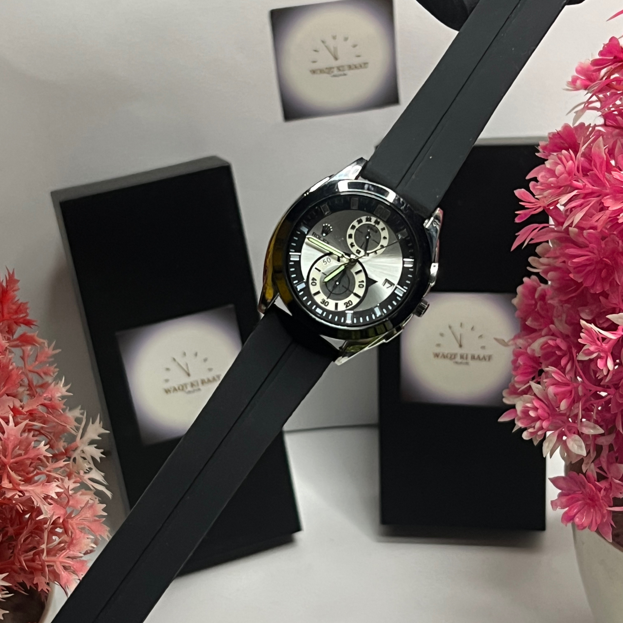 Men’s ChronoSport Black Silicone Strap Watch – Dual-Tone Dial