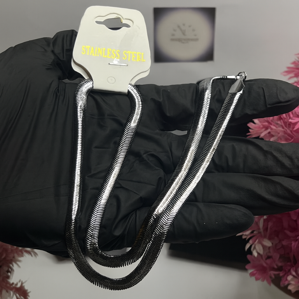 Stainless Steel Herringbone Chain Necklace – Silver