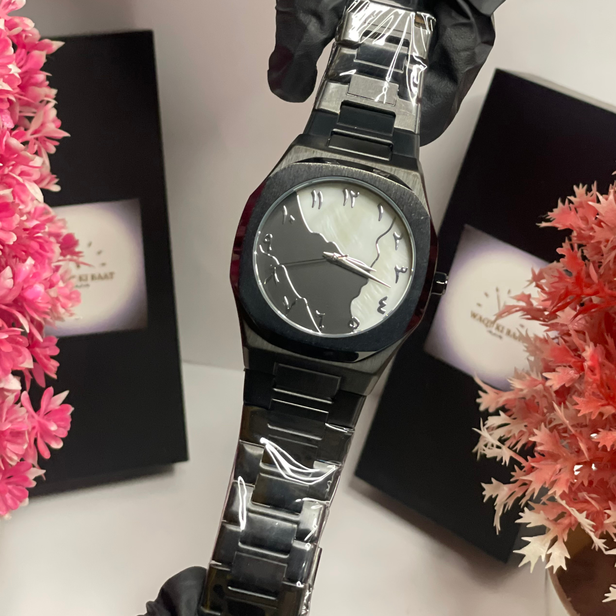 Black Steel Dual-Tone Arabic Dial Watch | Steel Made Japan |