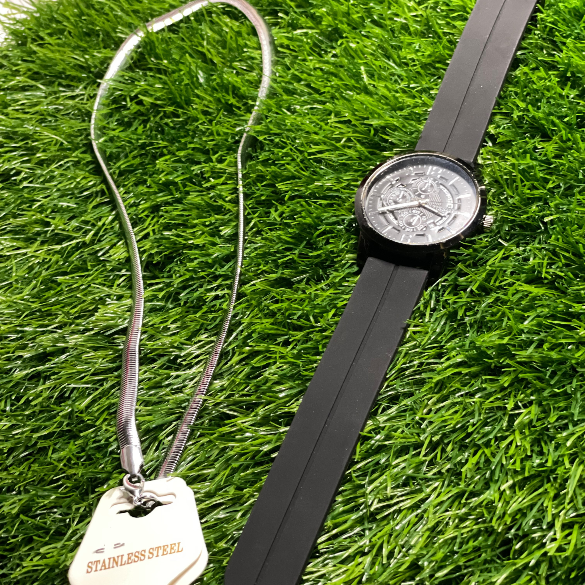 Watch with Chain Stainless Steel