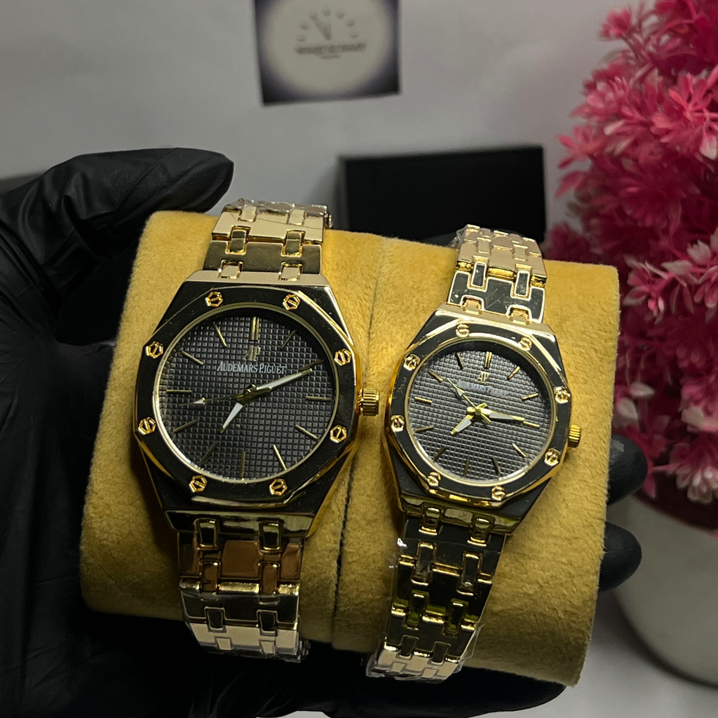 Luxury Royal-Style His & Hers Gold Duo Watch Set – Stainless Steel Matching Pair
