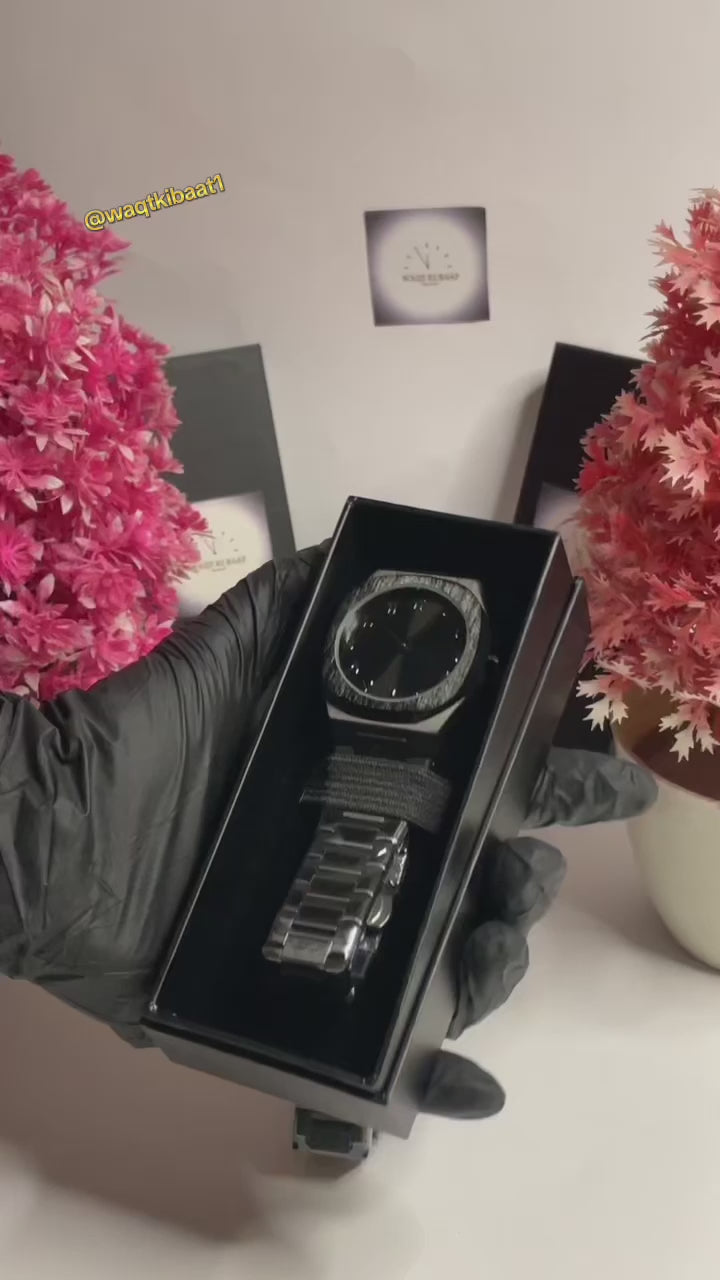 Black Steel Dual-Tone Arabic Dial Watch | Steel Made Japan |